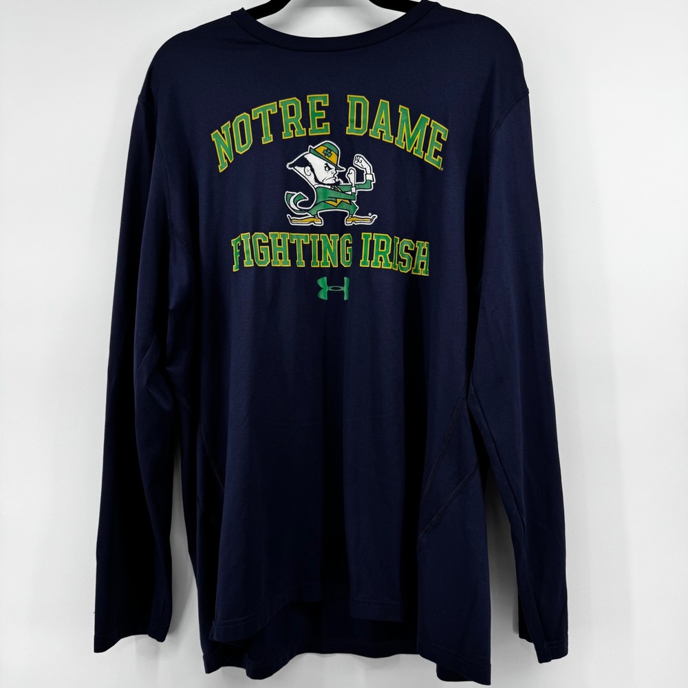 Under Armour Notre Dame Fighting Irish Long Sleeve Heatgear Shirt Mens XL‎ Navy